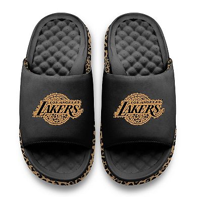 Women's ISlide Black Los Angeles Lakers Cheetah Dip Motive Slide Sandals