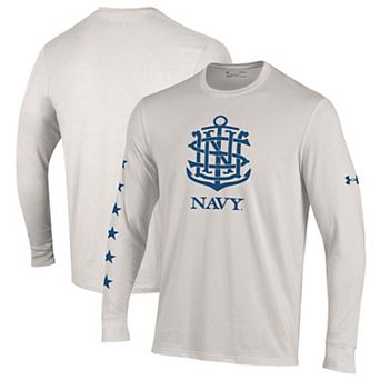 Men's Under Armour Cream Navy Midshipmen 250th Anniversary Uniform Sideline Collection HeatGear Long Sleeve T-Shirt