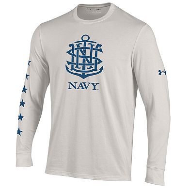 Men's Under Armour Cream Navy Midshipmen 250th Anniversary Uniform Sideline Collection HeatGear Long Sleeve T-Shirt