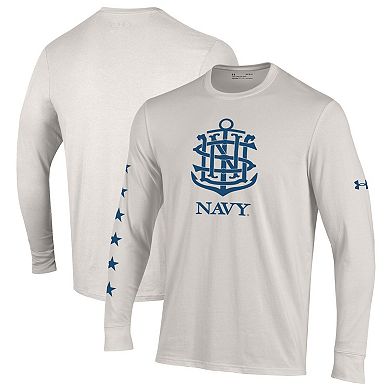 Men's Under Armour Cream Navy Midshipmen 250th Anniversary Uniform Sideline Collection HeatGear Long Sleeve T-Shirt