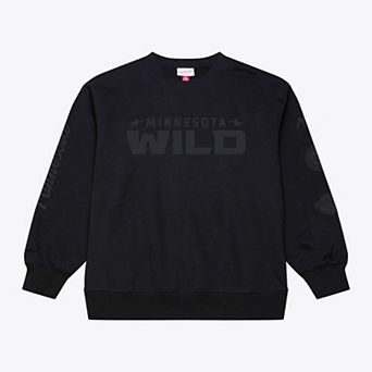 Men's Mitchell & Ness Black Minnesota Wild Phantom Fleece Crew Neck Sweatshirt
