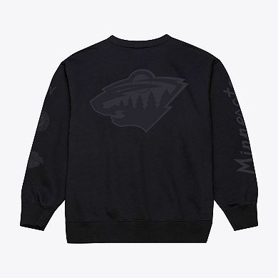 Men's Mitchell & Ness Black Minnesota Wild Phantom Fleece Crew Neck Sweatshirt