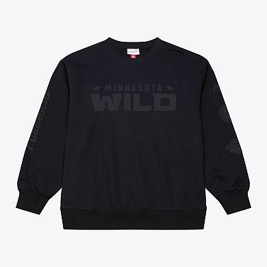 Men's Mitchell & Ness Black Minnesota Wild Phantom Fleece Crew Neck Sweatshirt