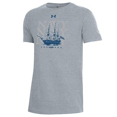 Youth Under Armour Gray Navy Midshipmen 250th Anniversary Uniform Sideline Collection T-Shirt