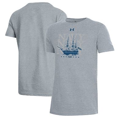 Youth Under Armour Gray Navy Midshipmen 250th Anniversary Uniform Sideline Collection T-Shirt