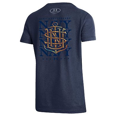 Youth Under Armour Navy Navy Midshipmen 250th Anniversary Uniform Sideline Collection T-Shirt