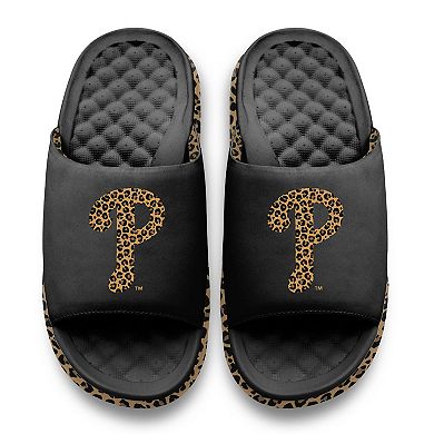 Women's ISlide Black Philadelphia Phillies Cheetah Dip Motive Slide Sandals