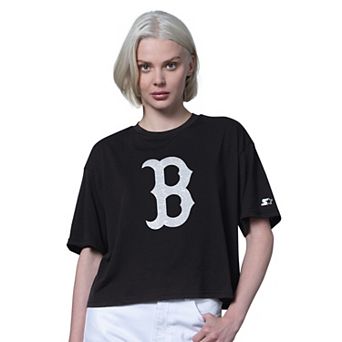 Women's Starter Black Boston Red Sox Holy Grail Boxy Cropped T-Shirt