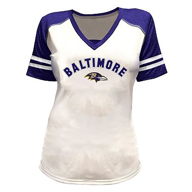 Women's Fanatics Lamar Jackson White Baltimore Ravens Plus Size Bling V-Neck T-Shirt