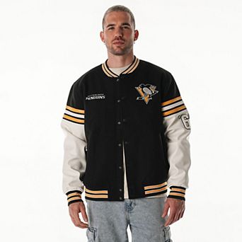 Unisex The Wild Collective Black Pittsburgh Penguins Drop Shoulder Full-Snap Varsity Jacket