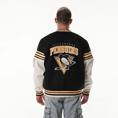 Unisex The Wild Collective Black Pittsburgh Penguins Drop Shoulder Full-Snap Varsity Jacket
