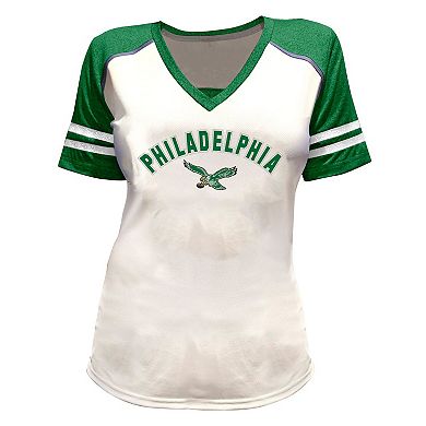 Women's Fanatics Saquon Barkley White Philadelphia Eagles Plus Size Bling V-Neck T-Shirt