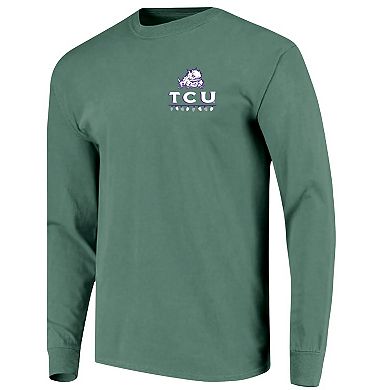 Men's Green TCU Horned Frogs Comfort Colors Merry Christmas Tree Long Sleeve T-Shirt