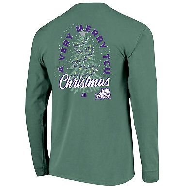 Men's Green TCU Horned Frogs Comfort Colors Merry Christmas Tree Long Sleeve T-Shirt
