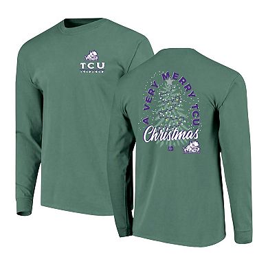 Men's Green TCU Horned Frogs Comfort Colors Merry Christmas Tree Long Sleeve T-Shirt