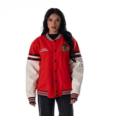 Unisex The Wild Collective Red Chicago Blackhawks Drop Shoulder Full-Snap Varsity Jacket