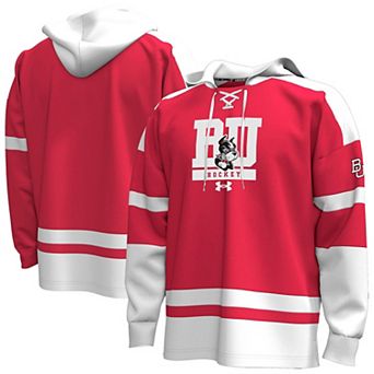 Men's Under Armour Red Boston University Fleece Lace-Up Hockey Hoodie