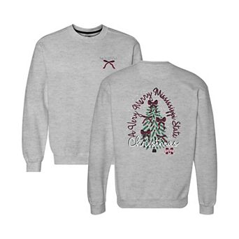 Women's Gray Mississippi State Bulldogs Classic Merry Christmas Tree Crewneck Sweatshirt