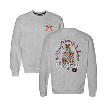 Women's Gray Auburn Tigers Classic Merry Christmas Tree Crewneck Sweatshirt
