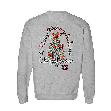 Women's Gray Auburn Tigers Classic Merry Christmas Tree Crewneck Sweatshirt