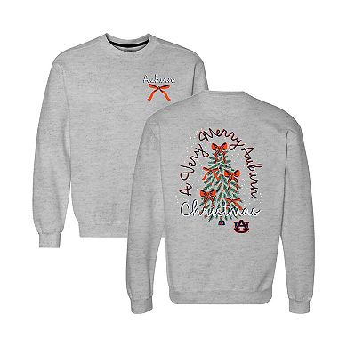Women's Gray Auburn Tigers Classic Merry Christmas Tree Crewneck Sweatshirt
