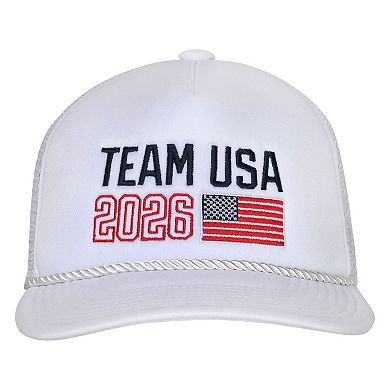 Men's Outerstuff White Team USA 2026 Winter Olympics Milano Cortina Trucker Adjustable Hat