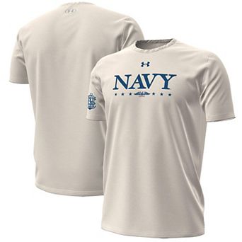 Men's Under Armour Cream Navy Midshipmen 250th Anniversary Uniform Sideline Collection HeatGear Script T-Shirt