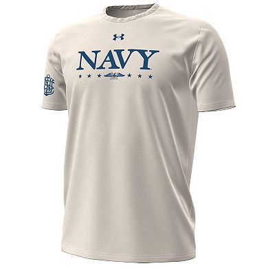 Men's Under Armour Cream Navy Midshipmen 250th Anniversary Uniform Sideline Collection HeatGear Script T-Shirt