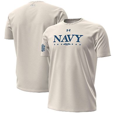 Men's Under Armour Cream Navy Midshipmen 250th Anniversary Uniform Sideline Collection HeatGear Script T-Shirt