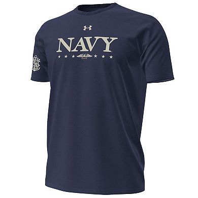 Men's Under Armour Navy Navy Midshipmen 250th Anniversary Uniform Sideline Collection HeatGear Script T-Shirt