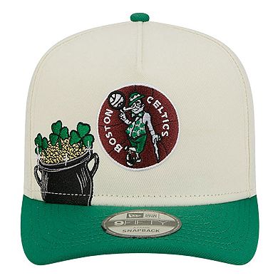 Men's New Era Cream Boston Celtics Illustrated Mascot 2-Toned Pre-Curved A-Frame 9FIFTY Adjustable Hat