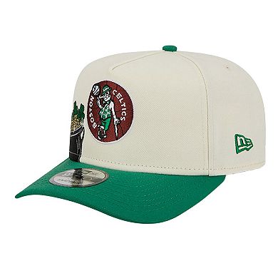 Men's New Era Cream Boston Celtics Illustrated Mascot 2-Toned Pre-Curved A-Frame 9FIFTY Adjustable Hat