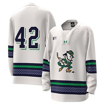 Youth Under Armour #42 White Notre Dame Fighting Irish Alternate Leprechaun Replica Hockey Jersey