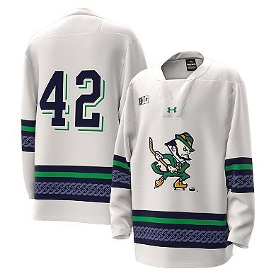 Youth Under Armour #42 White Notre Dame Fighting Irish Alternate Leprechaun Replica Hockey Jersey
