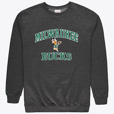 Men's Mitchell & Ness Heather Charcoal Milwaukee Bucks Hardwood Classics Big & Tall Crewneck Sweatshirt
