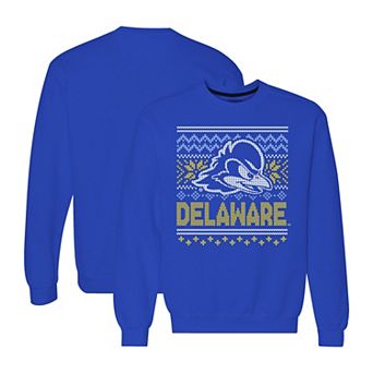 Men's Royal Delaware Fightin' Blue Hens Holiday Fleece Crewneck Sweatshirt