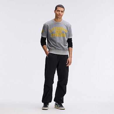 Fanatics Athletic Heather Gray Pittsburgh Steelers IconicFleece Short Sleeve Sweatshirt