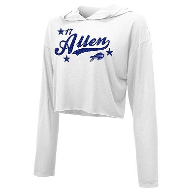 Women's Majestic Threads Josh Allen White Buffalo Bills Glitter Wordmark Hoodie