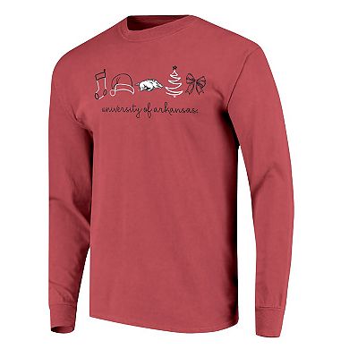 Women's Cardinal Arkansas Razorbacks Christmas Elements Comfort Colors Long Sleeve T-Shirt