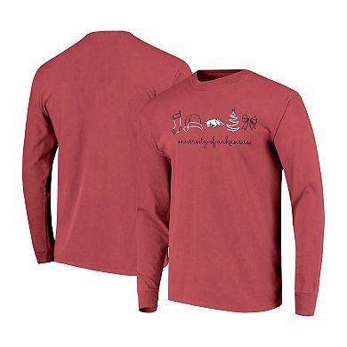 Women's Cardinal Arkansas Razorbacks Christmas Elements Comfort Colors Long Sleeve T-Shirt