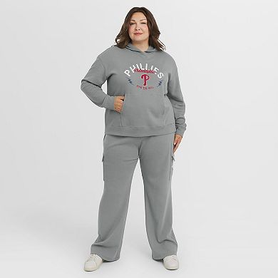 Women's WEAR by Erin Andrews Gray Philadelphia Phillies Plus Size Waffle-Knit Long-Sleeve Hoodie & Lounge Pant Set