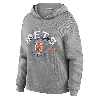Women's WEAR by Erin Andrews Gray New York Mets Plus Size Waffle-Knit Long-Sleeve Hoodie & Lounge Pant Set