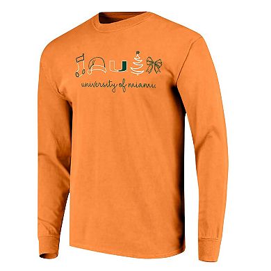 Women's Orange Miami Hurricanes Christmas Elements Comfort Colors Long Sleeve T-Shirt