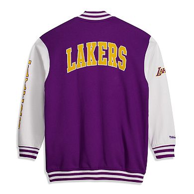 Men's Mitchell & Ness Purple Los Angeles Lakers Big & Tall Hardwood Classics Full-Snap Varsity Jacket