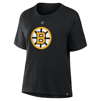 Women's Fanatics Jeremy Swayman Black Boston Bruins Authentic Stack Name & Number T-Shirt