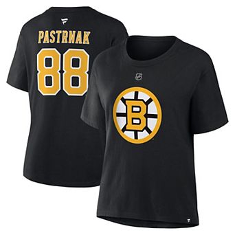 Women's Fanatics David Pastrnak Black Boston Bruins Authentic Stack Name & Number T-Shirt