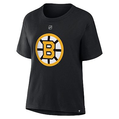 Women's Fanatics David Pastrnak Black Boston Bruins Authentic Stack Name & Number T-Shirt