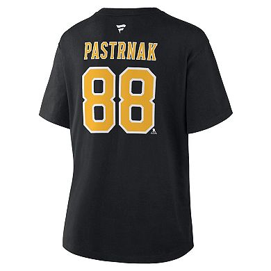 Women's Fanatics David Pastrnak Black Boston Bruins Authentic Stack Name & Number T-Shirt