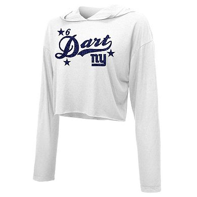 Women's Majestic Threads Jaxson Dart White New York Giants Glitter Wordmark Hoodie