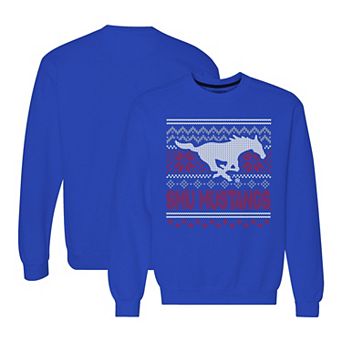 Men's Royal SMU Mustangs Holiday Fleece Crewneck Sweatshirt